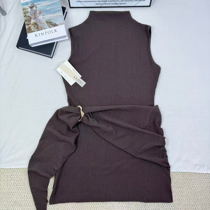 Knitted texture pattern metal snap closure dress