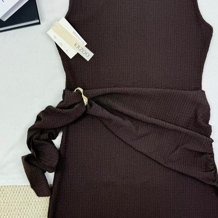 Knitted texture pattern metal snap closure dress
