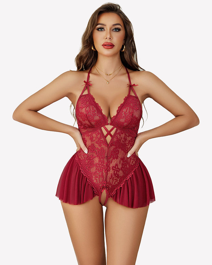 Lace Bodysuit V Neck Sleepwear One Piece