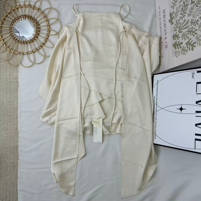 Lace-covered shawl-neck dress