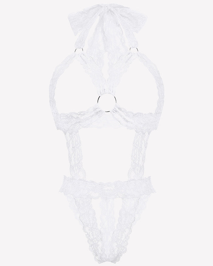 Lace Cupless Bodysuit Deep V Neck Teddy