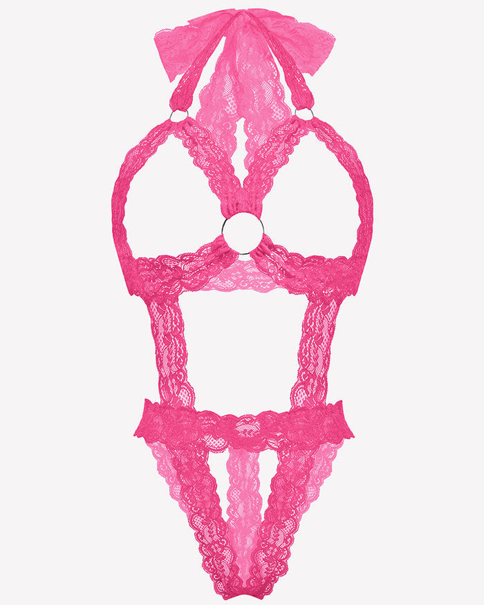 Lace Cupless Bodysuit Deep V Neck Teddy