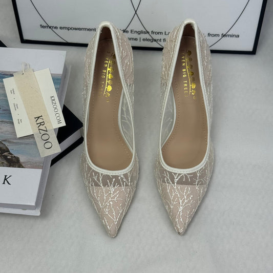 Lace netting platform heels
