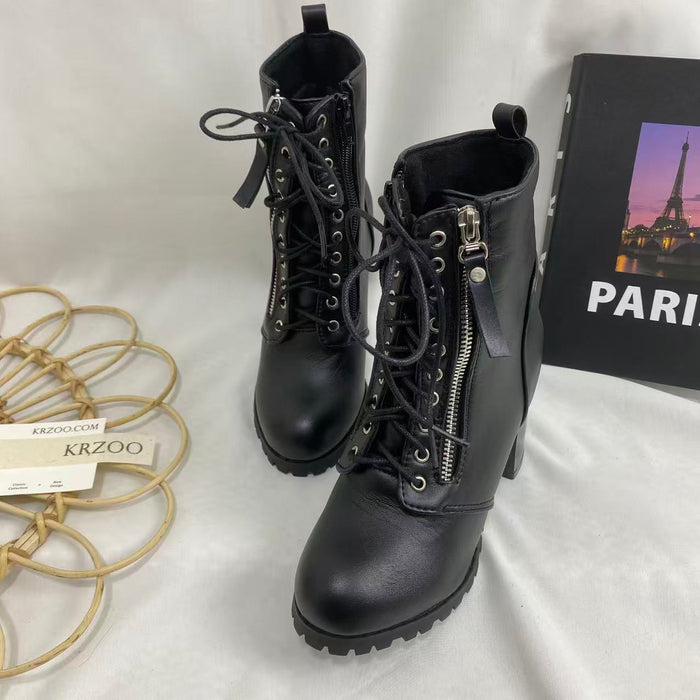 Lace-Up Round-Toe Combat Boots