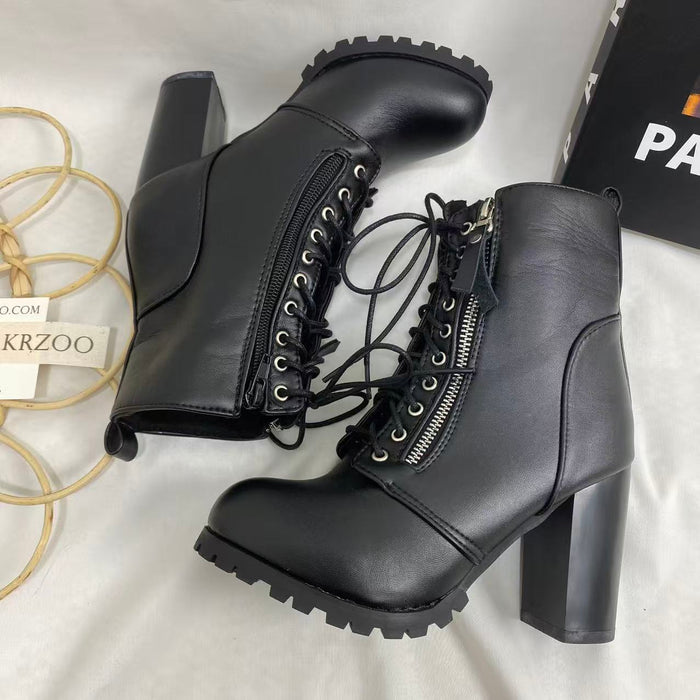 Lace-Up Round-Toe Combat Boots