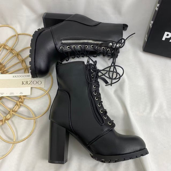 Lace-Up Round-Toe Combat Boots
