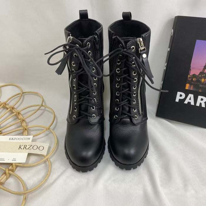 Lace-Up Round-Toe Combat Boots