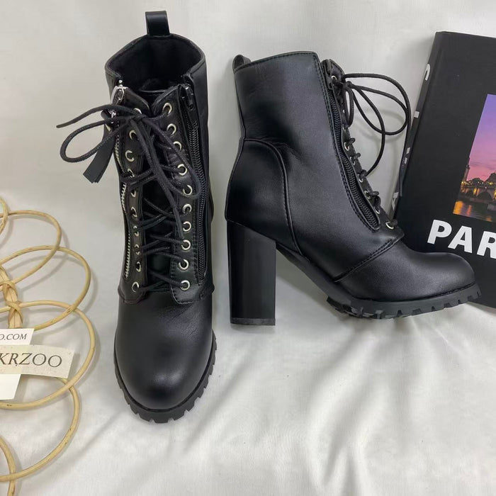Lace-Up Round-Toe Combat Boots