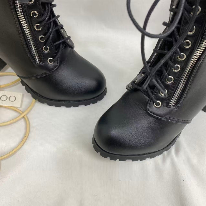 Lace-Up Round-Toe Combat Boots