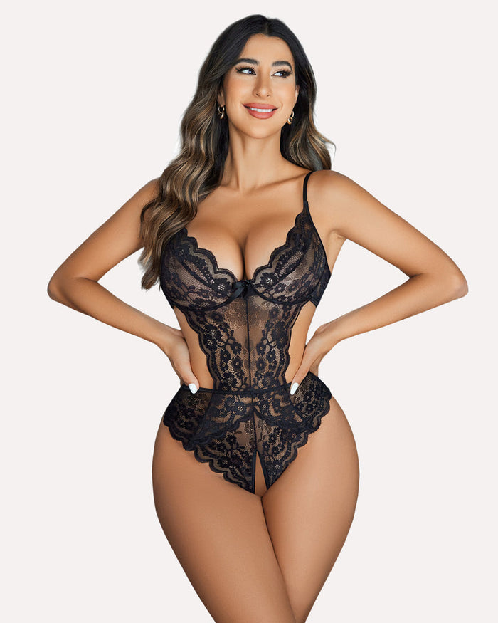 Lace V Neck Cut Out One Piece