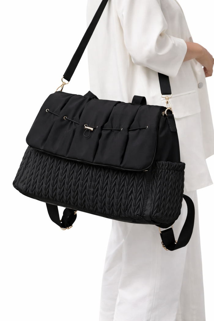 Large Black Quilted Maternity Diaper Bag Backpack – Multi Pocket Baby Travel Bag – Stylish Mom Shoulder Bag