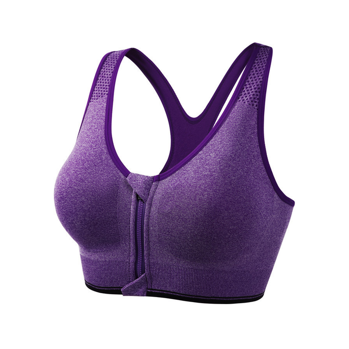 Large Size Front Shockproof Wire-Free Zipper Sports Bra