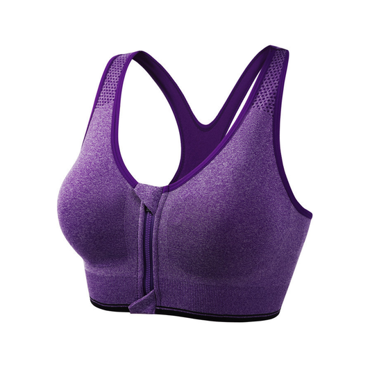 Large Size Front Shockproof Wire-Free Zipper Sports Bra