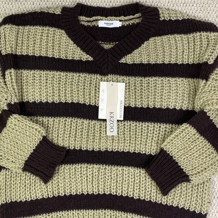 Lazy and retro long-sleeved striped sweater