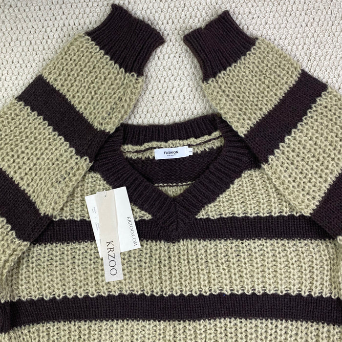 Lazy and retro long-sleeved striped sweater