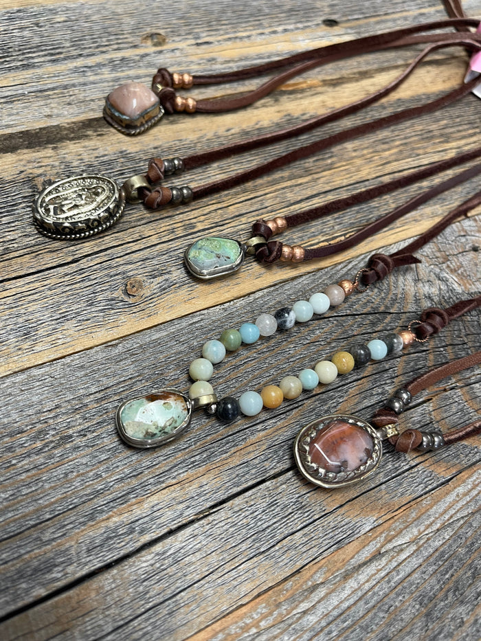 Leather Stone chokers 5 styles