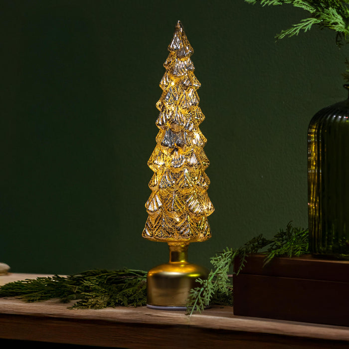LED Table Decor Tree Rotating Metallic Glass