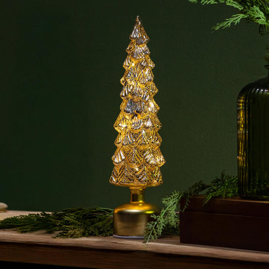 LED Table Decor Tree Rotating Metallic Glass