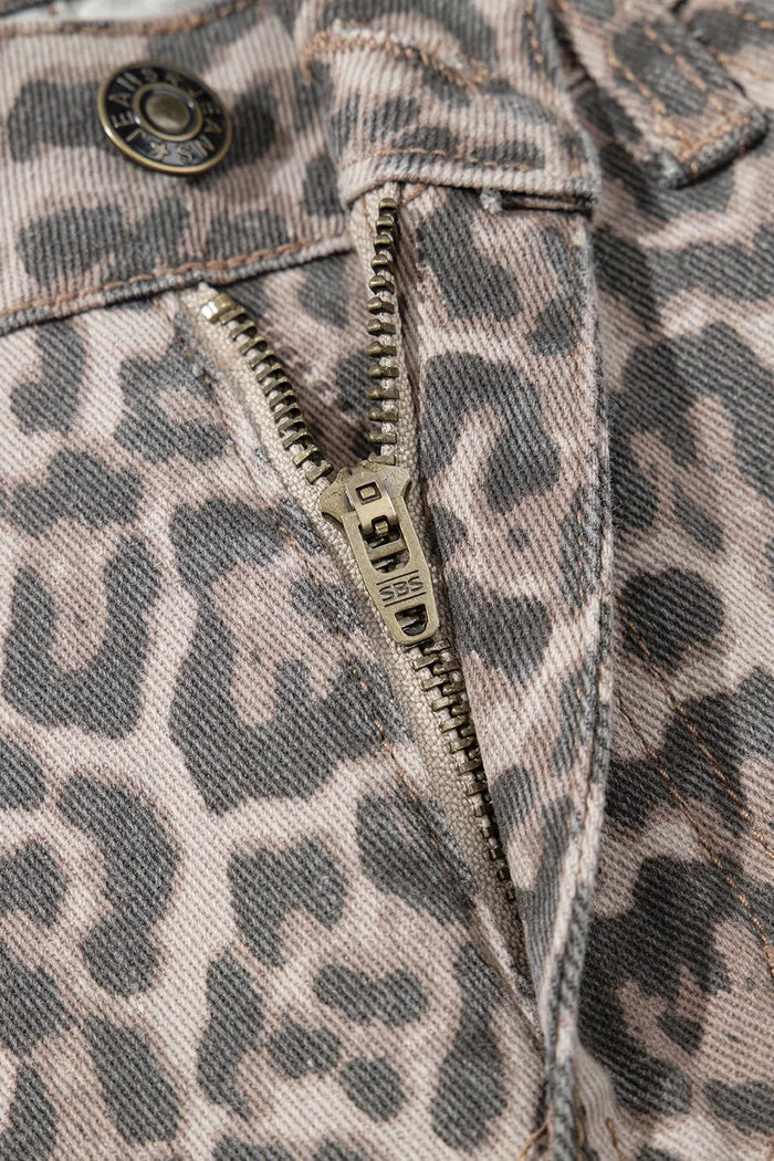 Leopard Frayed Wide Leg Jeans