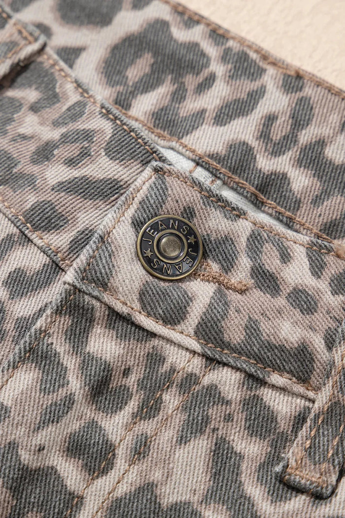 Leopard Frayed Wide Leg Jeans