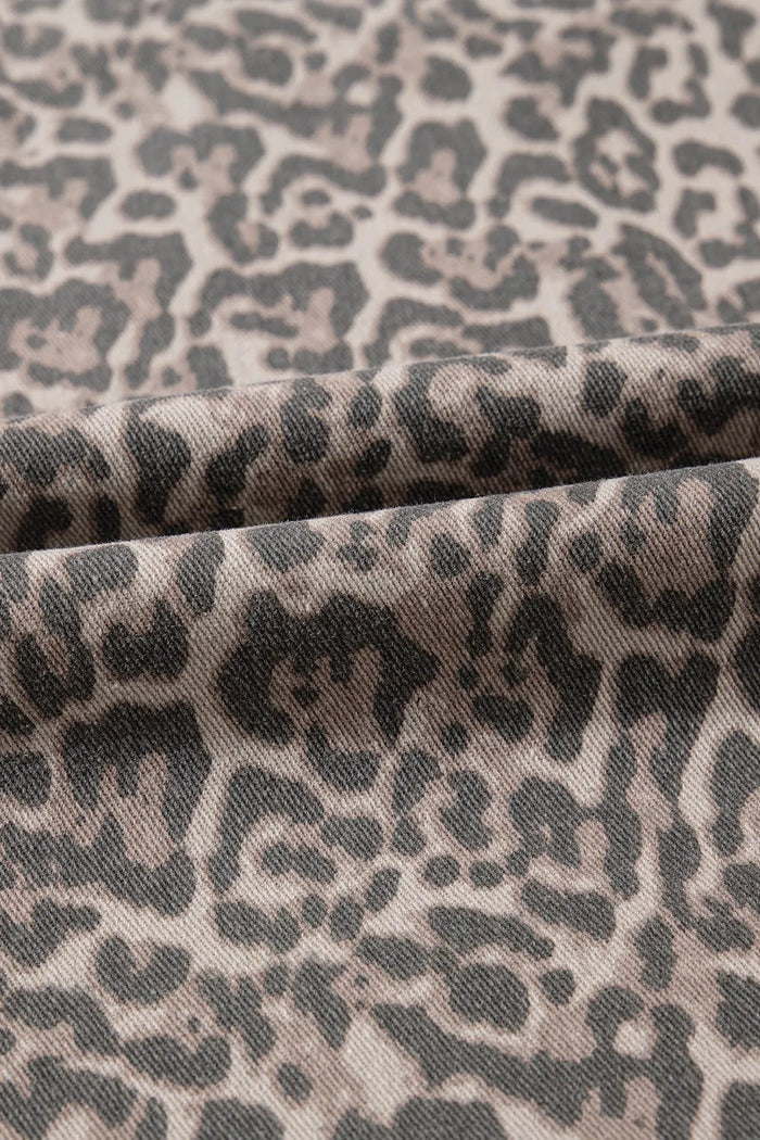 Leopard Frayed Wide Leg Jeans