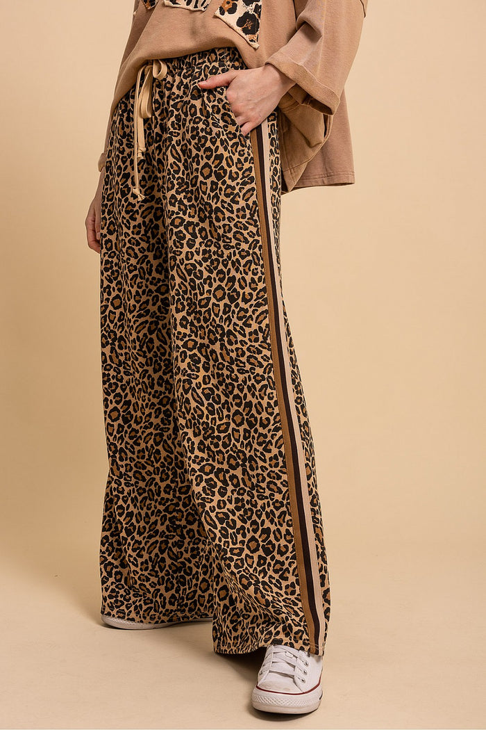LEOPARD KNIT WIDE-CUT PULL-ON PANTS