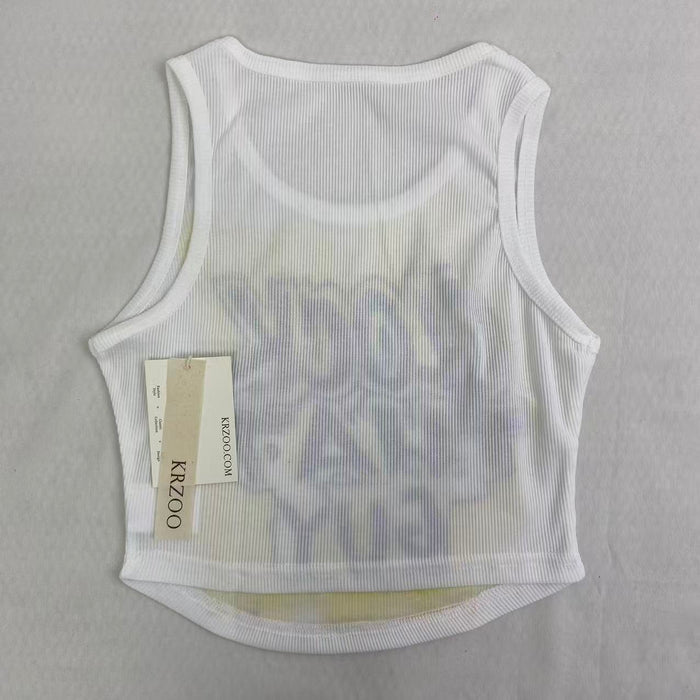 Letter-printed round-neck short top