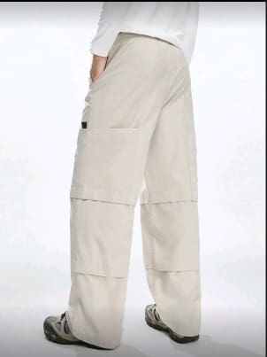 Light Beige Wide Leg Cargo Pants for Men and Women with Oversized Side Pockets