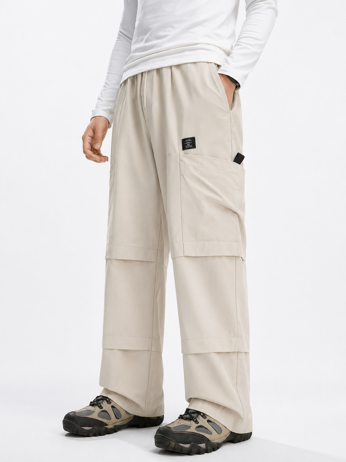 Light Beige Wide Leg Cargo Pants for Men and Women with Oversized Side Pockets