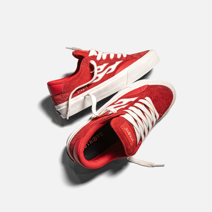 STRAYE Logan Red Flame – angled lifestyle photo skate shoe
