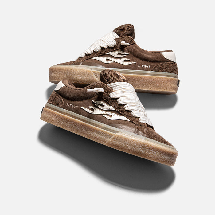 STRAYE Logan Puff Brown Crepe – freestyle view low-top skate sneaker