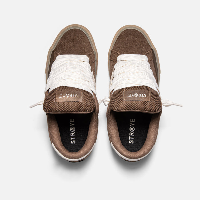 STRAYE Logan Puff Brown Crepe – top view low-top skate sneaker