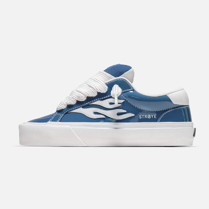 STRAYE Logan Puff Glossy Blue – side view low-top skate sneaker