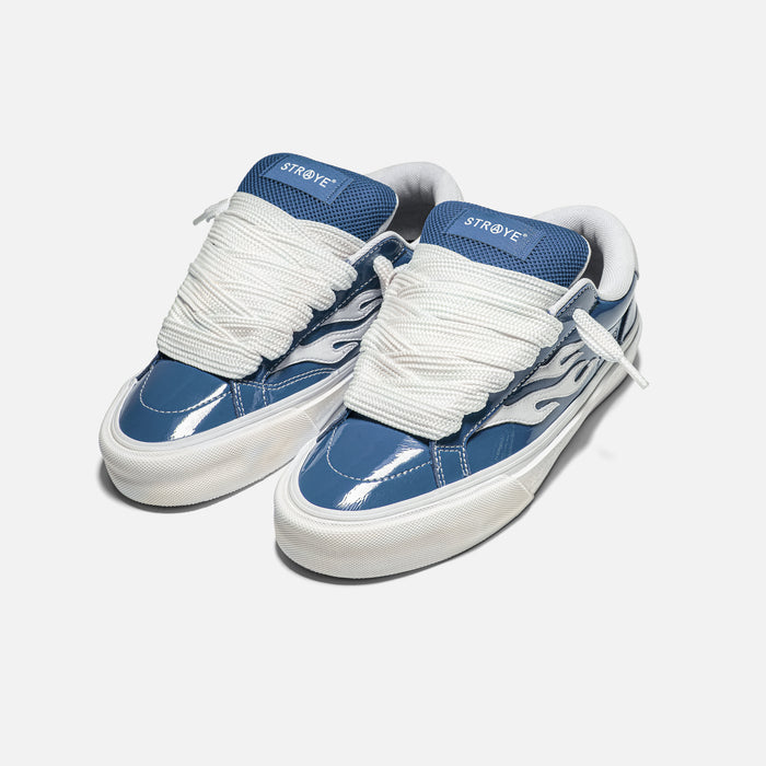 STRAYE Logan Puff Glossy Blue – hero view low-top skate sneaker