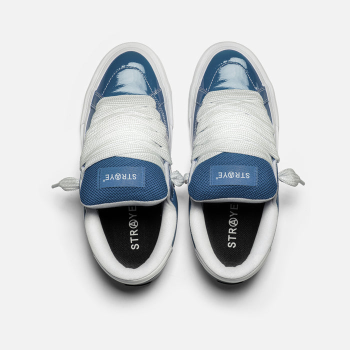 STRAYE Logan Puff Glossy Blue – top view low-top skate sneaker