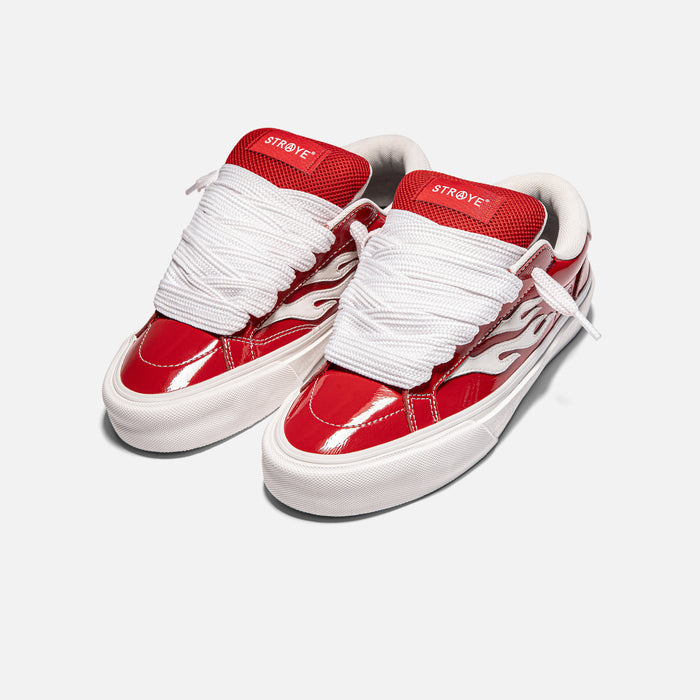STRAYE Logan Puff Glossy Red – front angled view skate sneaker