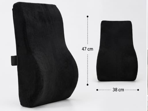 Long Lumbar Memory Foam Cushion with Cotton Cover – Black Back Support Cushion 47 x 38 cm