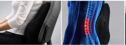 Long Lumbar Memory Foam Cushion with Cotton Cover – Black Back Support Cushion 47 x 38 cm