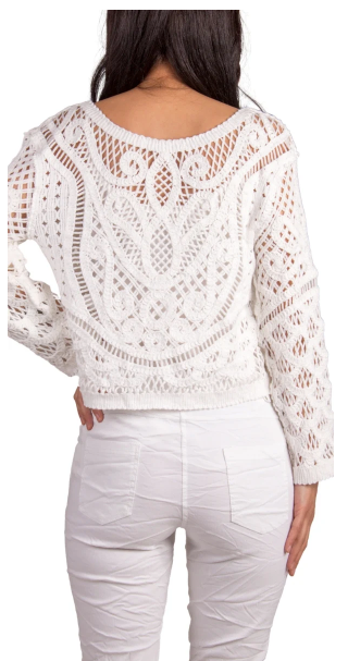 Long Sleeve Cotton Crochet Top