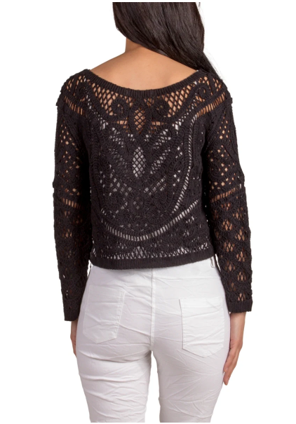 Long Sleeve Cotton Crochet Top
