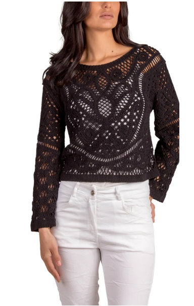 Long Sleeve Cotton Crochet Top