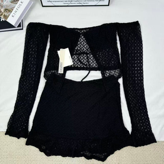 Long-sleeved strapless short skirt set