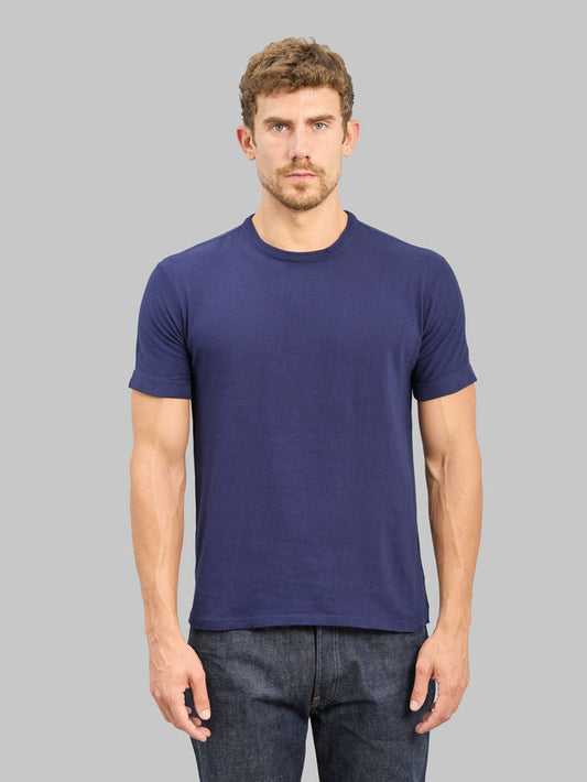Loop & Weft Loopwheeled Ribbed Cuff Crewneck T-Shirt French Navy Blue