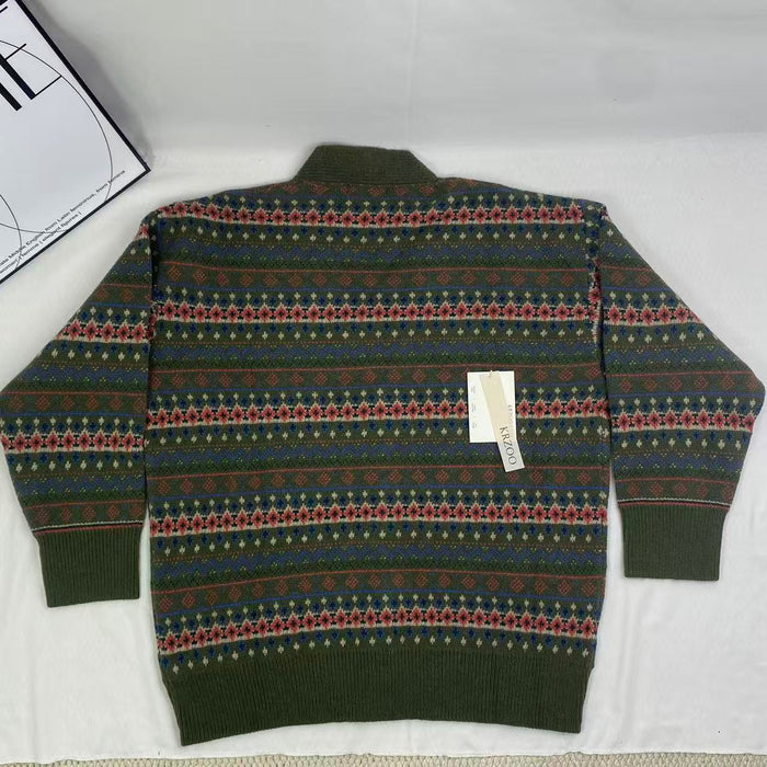 Loose color-matched collar knit cardigan sweater