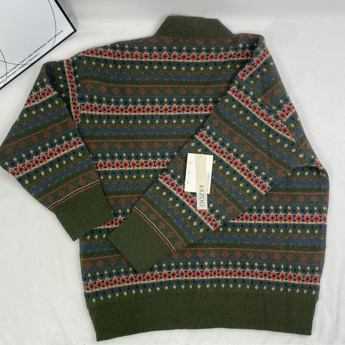 Loose color-matched collar knit cardigan sweater