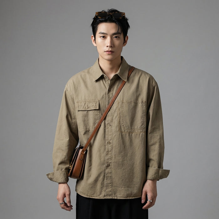Chemise loose fit en coton pour un style décontracté et moderne - Koreanxwear - Taille M