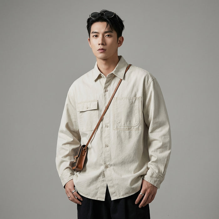 Chemise loose fit en coton pour un style décontracté et moderne - Koreanxwear - Taille M