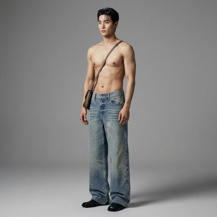 Jean ample homme effet délavé bleu - Koreanxwear - Taille S