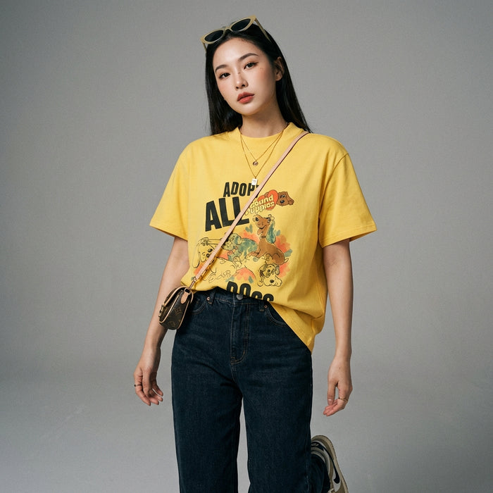 T-Shirt loose unisexe avec motif chien graffiti blanc - Koreanxwear - Taille M