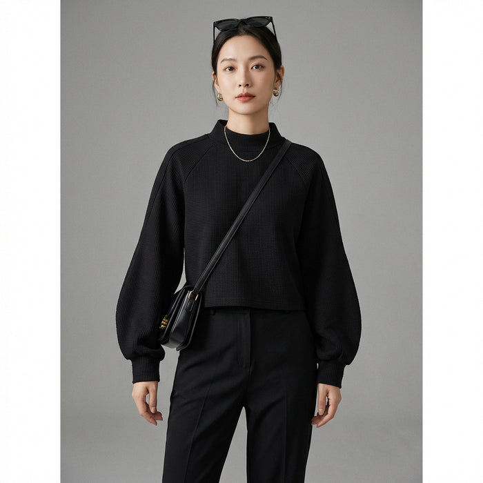 Sweat-shirt ample col montant manches "jambes de mouton" noir - K-fashion - Taille one size